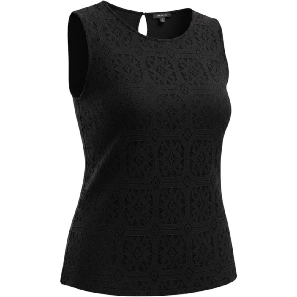 Talbots Black Geometric Lace Sleeveless Top‎ Keyhole Back XL NWT